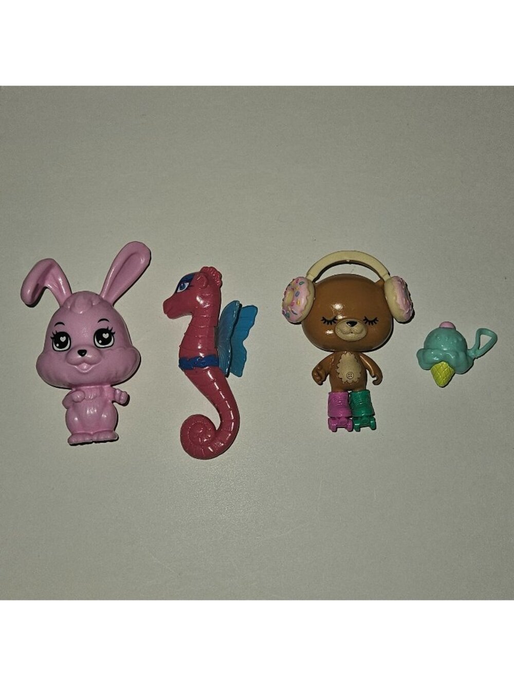 4 Barbie Mattel Toy Lot Teddy Bear Donut Skates Pink Seahorse Bunny Ice Cream
